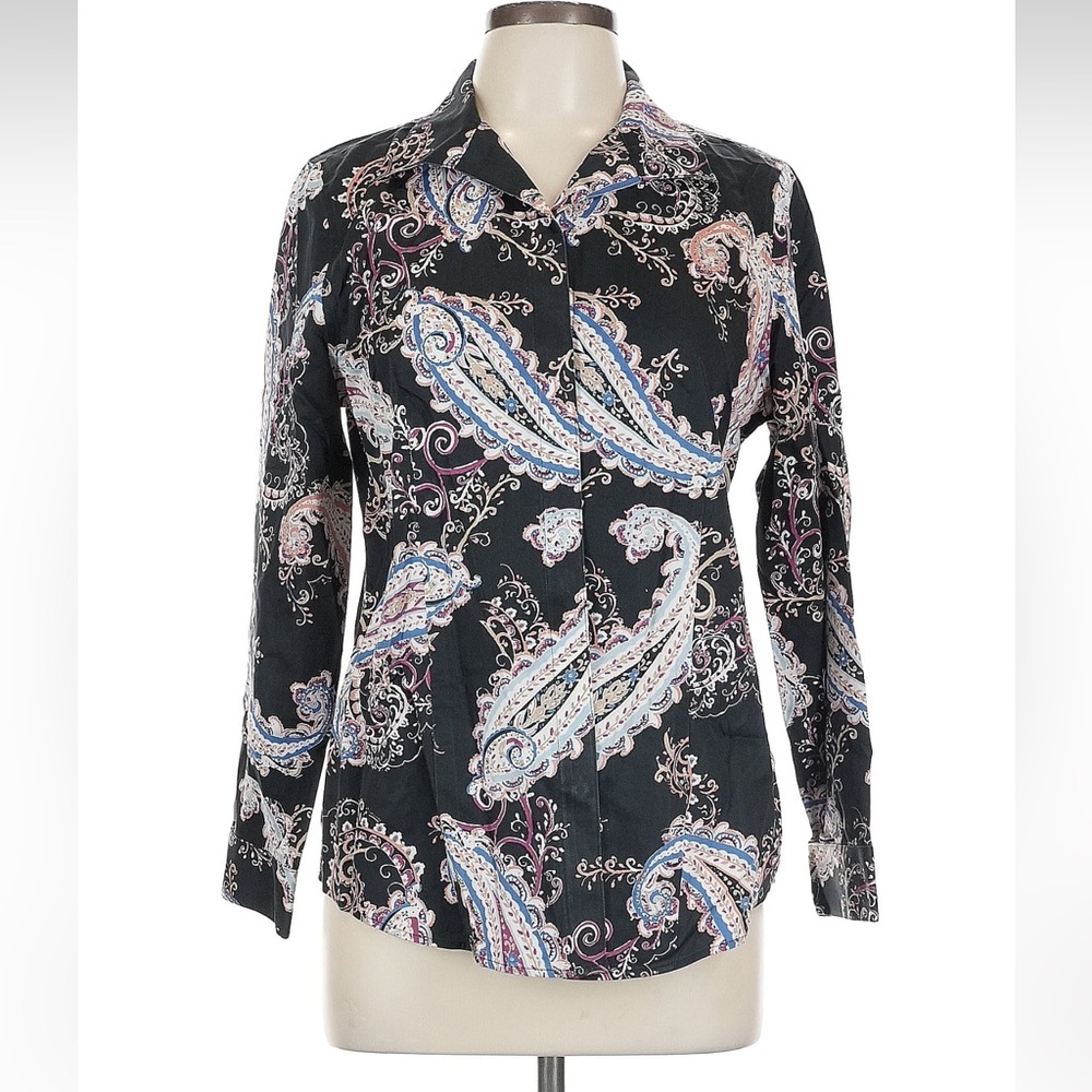 Black Paisley Button-Up Women's Shirt